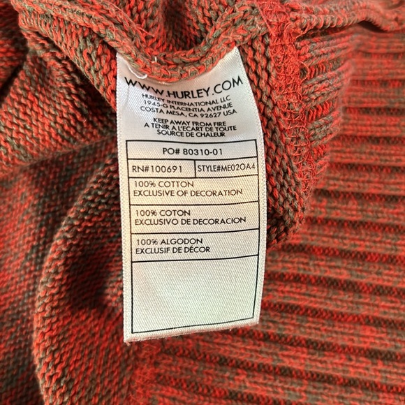 Orange Knit Hurley V Neck Sweater Large - Picture 7 of 9
